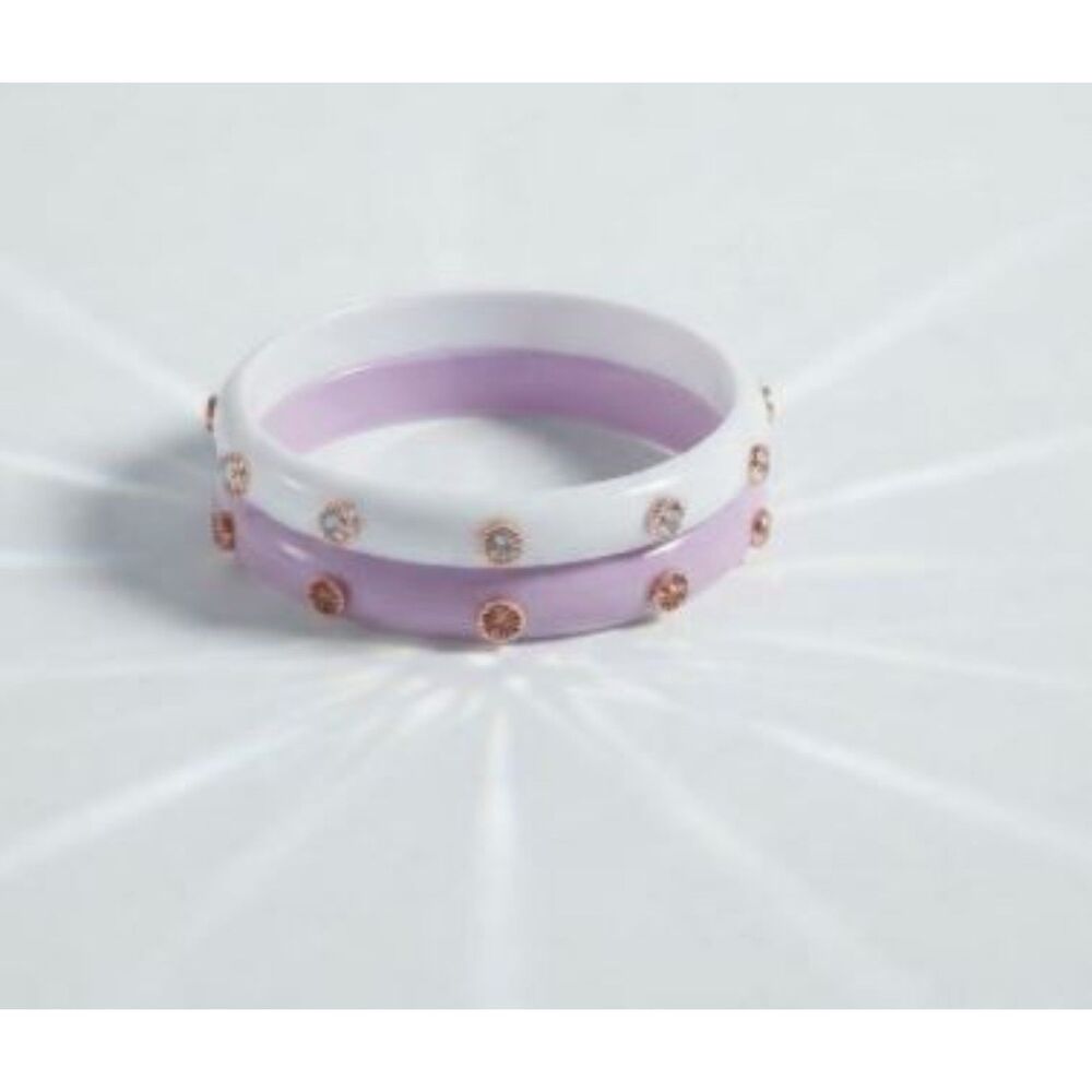 Lee Angel White Purple Shiny Enamel Crystal Stackable Bangle Bracelet NWT 110
